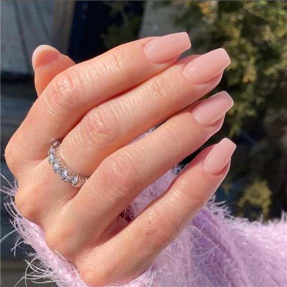 Light Pink Press on Nails Medium, Glue on Nails Square Shape Acrylic Press on